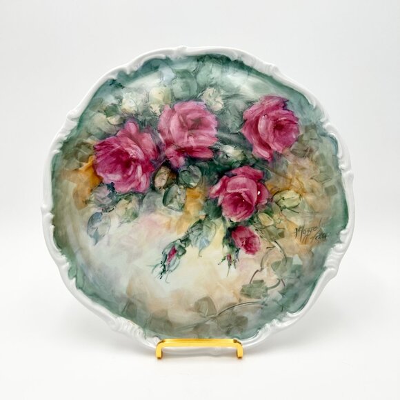 Hand-Painted XL Pink Roses Plate By Haggerly Decorative Wall Or Table Art *READ* - Picture 3 of 8